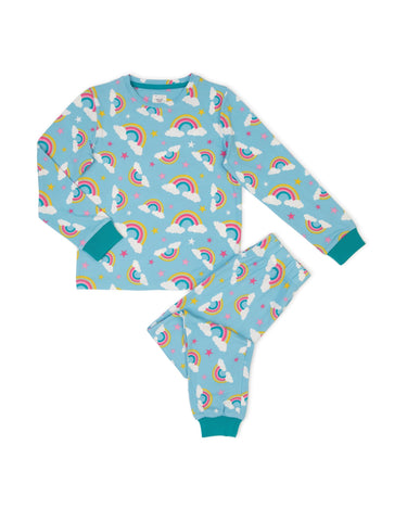 Kids' Blue Rainbow Crewneck Long Pyjama Set